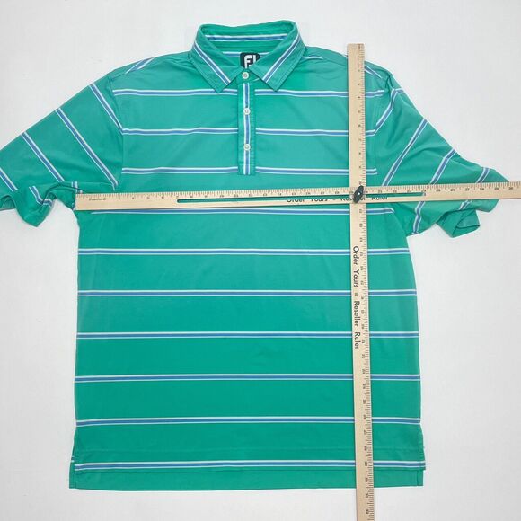 FootJoy Golf Polo Shirt Men Size Large Green Blue Striped Legends Resort Myrtle - Picture 11 of 13